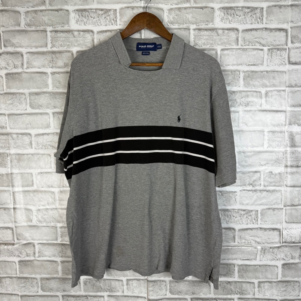 Polo Golf Ralph Lauren Mens XXL Grey Striped Short Sleeve Pique Polo Shirt